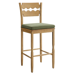 Jax Weathered Oak/Sage Oak Wood Bar Stool With Wavy Razor Back and Cushion - Ornate Home