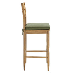 Jax Weathered Oak/Sage Oak Wood Bar Stool With Wavy Razor Back and Cushion - Ornate Home