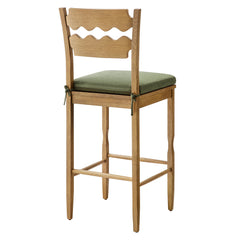 Jax Weathered Oak/Sage Oak Wood Bar Stool With Wavy Razor Back and Cushion - Ornate Home