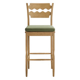 Jax Weathered Oak/Sage Oak Wood Bar Stool With Wavy Razor Back and Cushion - Ornate Home