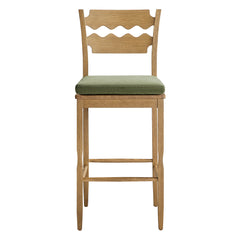 Jax Weathered Oak/Sage Oak Wood Bar Stool With Wavy Razor Back and Cushion - Ornate Home