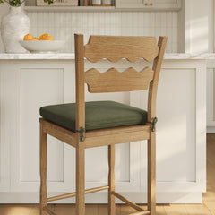 Jax Weathered Oak/Sage Oak Wood Bar Stool With Wavy Razor Back and Cushion - Ornate Home