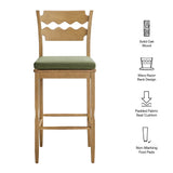 Jax Weathered Oak/Sage Oak Wood Bar Stool With Wavy Razor Back and Cushion - Ornate Home