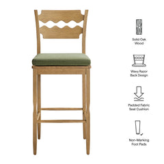 Jax Weathered Oak/Sage Oak Wood Bar Stool With Wavy Razor Back and Cushion - Ornate Home