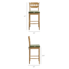 Jax Weathered Oak/Sage Oak Wood Bar Stool With Wavy Razor Back and Cushion - Ornate Home