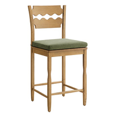 Jax Weathered Oak/Sage Oak Wood Counter Stool With Wavy Razor Back and Cushion - Ornate Home