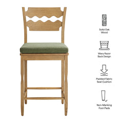 Jax Weathered Oak/Sage Oak Wood Counter Stool With Wavy Razor Back and Cushion - Ornate Home