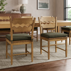 Jax Weathered Oak/Sage Oak Wood Dining Chair With Wavy Razor Back and Cushion (Set of 2) - Ornate Home