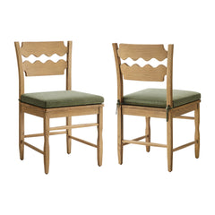 Jax Weathered Oak/Sage Oak Wood Dining Chair With Wavy Razor Back and Cushion (Set of 2) - Ornate Home