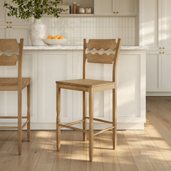 Jax Weathered Oak Wood Bar Stool With Wavy Razor Back - Ornate Home