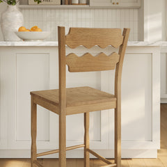 Jax Weathered Oak Wood Bar Stool With Wavy Razor Back - Ornate Home