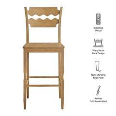 Jax Weathered Oak Wood Bar Stool With Wavy Razor Back - Ornate Home