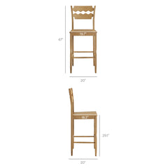 Jax Weathered Oak Wood Bar Stool With Wavy Razor Back - Ornate Home