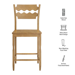 Jax Weathered Oak Wood Counter Stool With Wavy Razor Back - Ornate Home