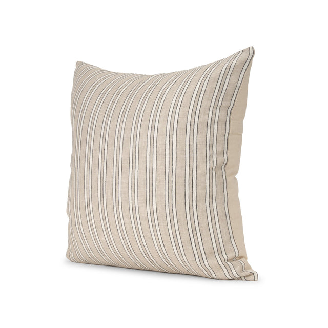 Jaxon Beige/Black 22x22 Striped Cotton-Linen Square Pillow Cover with Down Filler (Set of 2) - Ornate Home