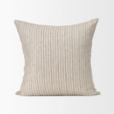 Jaxon Beige/Black 22x22 Striped Cotton-Linen Square Pillow Cover with Down Filler (Set of 2) - Ornate Home