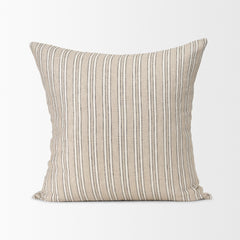 Jaxon Beige/Black 22x22 Striped Cotton-Linen Square Pillow Cover with Down Filler (Set of 2)