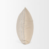 Jaxon Beige/Black 22x22 Striped Cotton-Linen Square Pillow Cover with Down Filler (Set of 2) - Ornate Home
