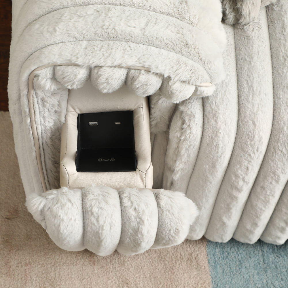 Jaya Mondo Gray Corduroy Power Motion Sofa w/Sleeper & USB Port - Ornate Home