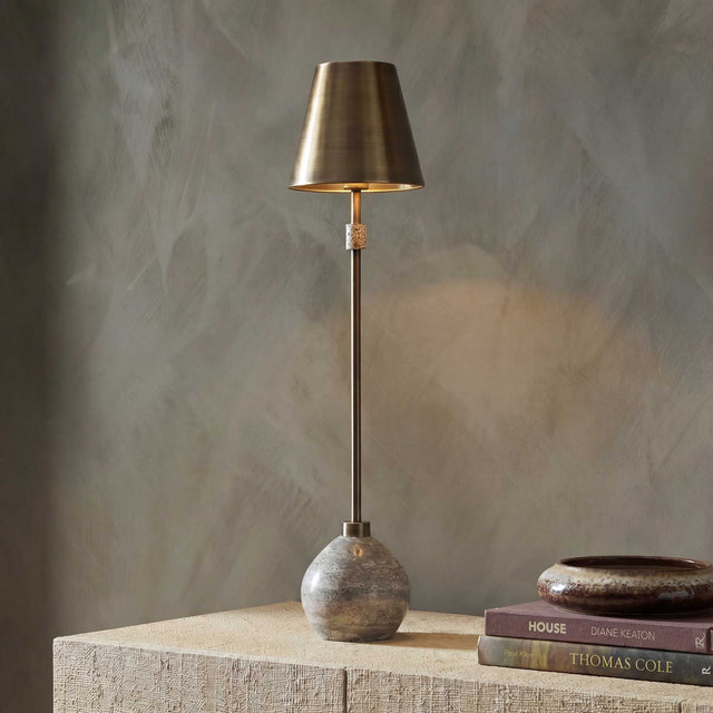 Jaycee Brass/Brown/Gray Dark Travertine Buffet Lamp - Ornate Home