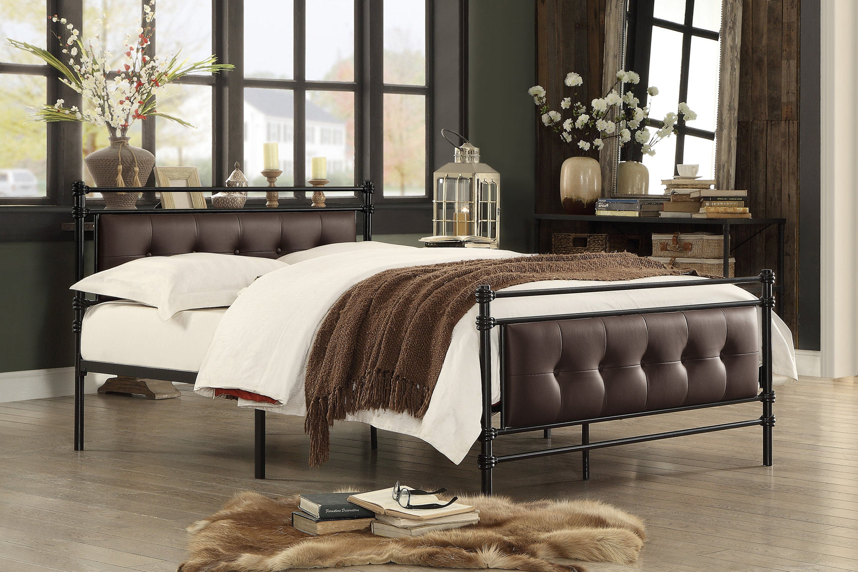 Jayla Brown Full Metal Platform Bed - Ornate Home