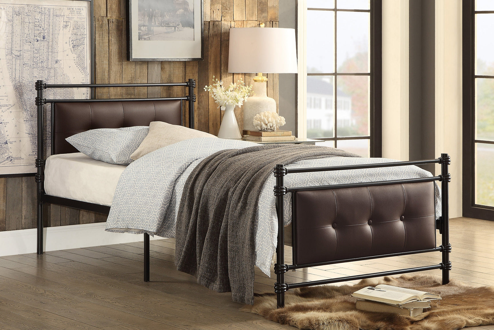 Jayla Brown Twin Metal Platform Bed - Ornate Home