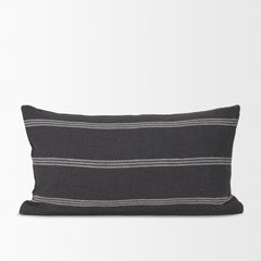 Jayme Gray/White 14x26 Striped Cotton Lumbar Pillow Cover with Down Filler (Set of 2) - Ornate Home