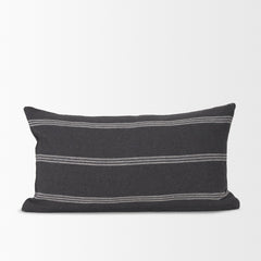 Jayme Gray/White 14x26 Striped Cotton Lumbar Pillow Cover with Down Filler (Set of 2) - Ornate Home