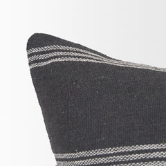 Jayme Gray/White 14x26 Striped Cotton Lumbar Pillow Cover with Down Filler (Set of 2) - Ornate Home