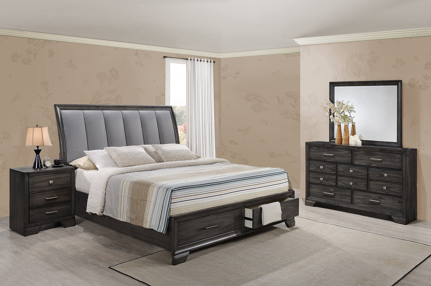 Jaymes Gray Sleigh Storage Platform Bedroom Set - Ornate Home