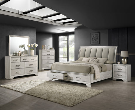 Jaymes White Mist Queen Sleigh Storage Platform Bed - Ornate Home