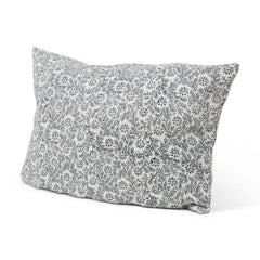 Jayne Cream/Indigo 14x26 Linen Lumbar Pillow Cover - Ornate Home