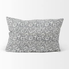 Jayne Cream/Indigo 14x26 Linen Lumbar Pillow Cover - Ornate Home