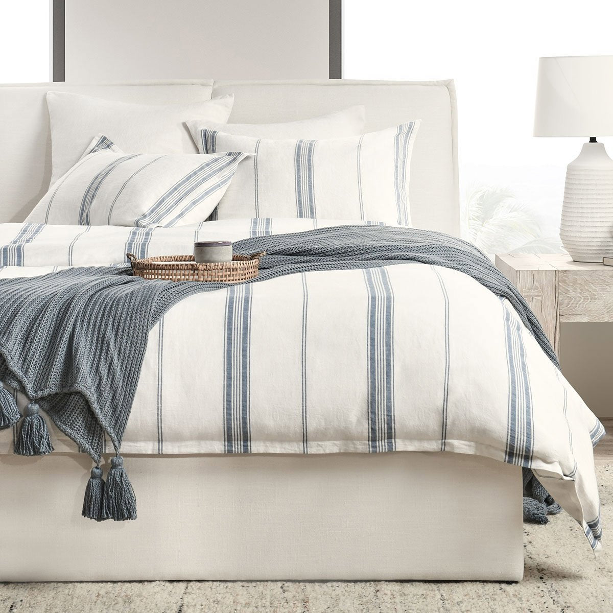 Jayson Blue Stripe Linen Cashmere Duvet Collection - Ornate Home