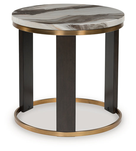 Jazmore Brown/Brass Finish Round End Table - Ornate Home