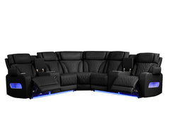 Jazz Black 117"W Leather Aire Power Reclining Sectional Sofa - Ornate Home