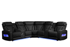Jazz Black 117"W Leather Aire Power Reclining Sectional Sofa - Ornate Home