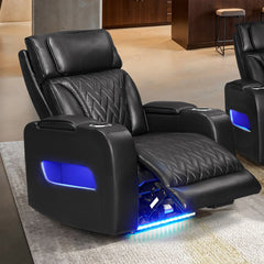 Jazz Black 37"W Leather Aire Power Reclining Chair - Ornate Home