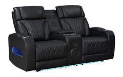 Jazz Black 74"W Leather Aire Power Reclining Loveseat - Ornate Home