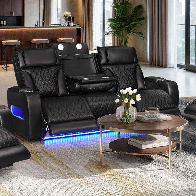 Jazz Black 84"W Leather Aire Power Reclining Sofa - Ornate Home