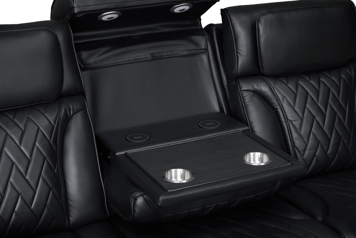 Jazz Black 84"W Leather Aire Power Reclining Sofa - Ornate Home