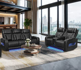 Jazz Black Leather Aire Power Reclining Sofa & Loveseat Set - Ornate Home