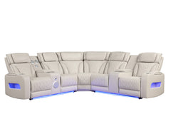 Jazz Ice 117"W Leather Aire Power Reclining Sectional Sofa - Ornate Home