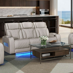 Jazz Ice 84"W Leather Aire Power Reclining Sofa - Ornate Home