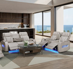 Jazz Ice Leather Aire Power Reclining Sofa & Loveseat Set - Ornate Home