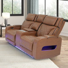 Jazz Light Brown 74"W Leather Aire Power Reclining Loveseat - Ornate Home