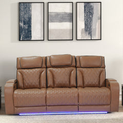 Jazz Light Brown 86"W Leather Aire Power Reclining Sofa - Ornate Home