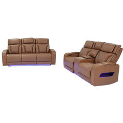 Jazz Light Brown Leather Aire Power Reclining Sofa & Loveseat Set