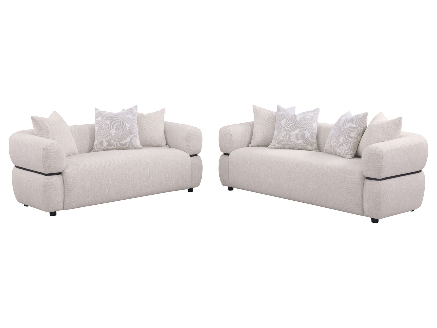 Jeanette Beige 2-piece Fabric Upholstered Round Arm Sofa Set - Ornate Home