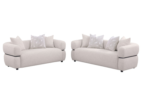 Jeanette Beige 2-piece Fabric Upholstered Round Arm Sofa Set - Ornate Home